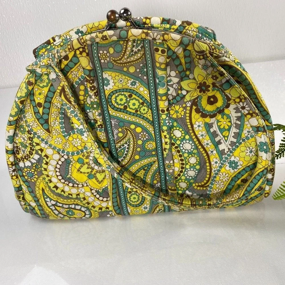 Vera Bradley Limelight Paisley Quilted Kiss Lock Frame‎ Handbag Green Yellow